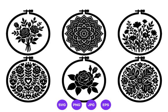Black White Floral Embroidery Hoop