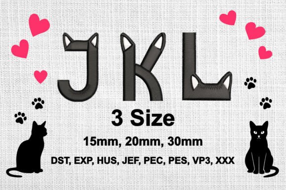 Cat Ears Embroidery Font Alphabet J K L