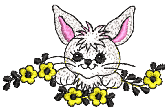 Cute Bunny with Flowers Embroidery