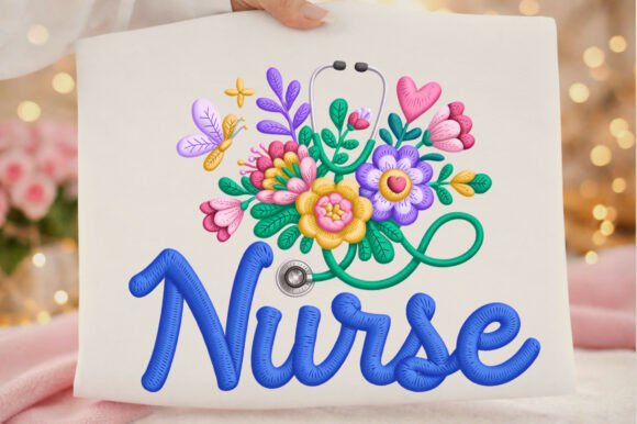 Cute Floral Nurse Faux Yarn Embroidery