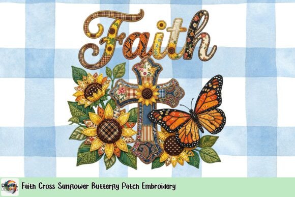 Faith Cross Sunflower Butterfly Patch