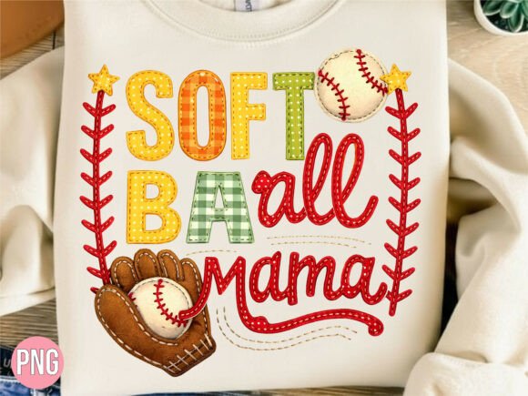 Faux Embroidery Softball Mama Sports PNG