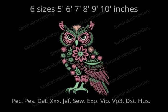 Floral Owl Embroidery Design