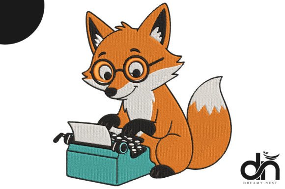 Fox Writer Typewriter Embroidery Design