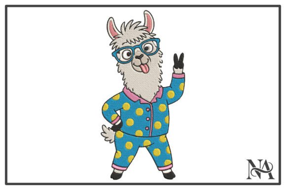 Funny Llama Pajamas Embroidery Design