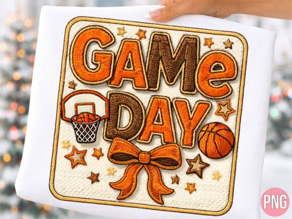 Game Day Basketball Bow Embroidery PNG