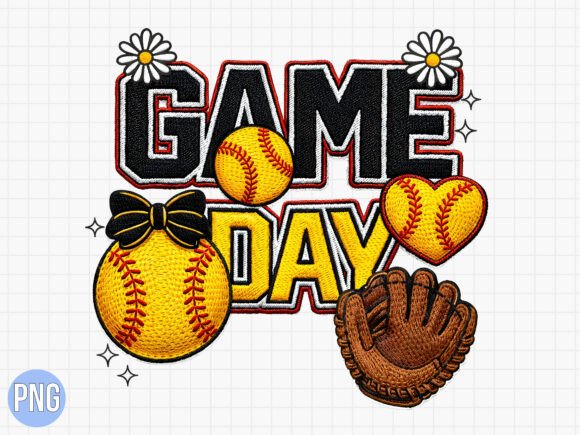 Game Day Softball Embroidery PNG
