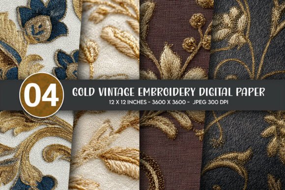 Gold Vintage Embroidery Digital Paper