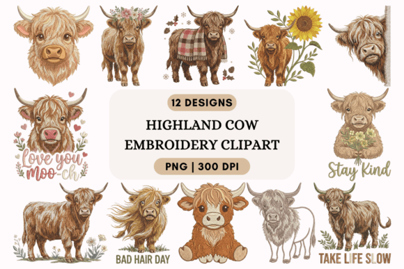 Highland Cow Embroidery Clipart