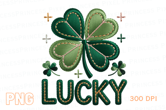 Lucky Word with Clover Faux Embroidery