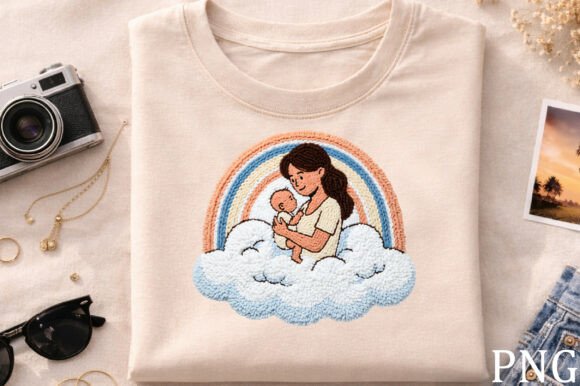 Mother Baby Rainbow Embroidery PNG