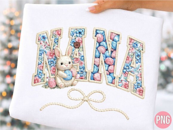 Nana Floral Bunny Easter Embroidery PNG