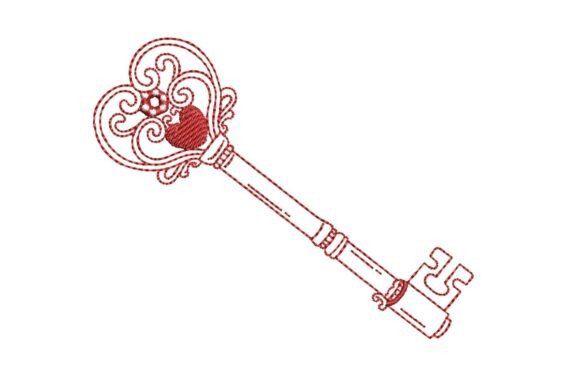 Ornate Heart Key Embroidery