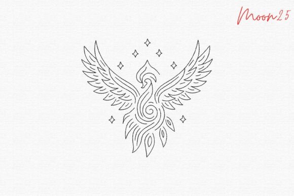 Phoenix Bird Line Embroidery Pattern