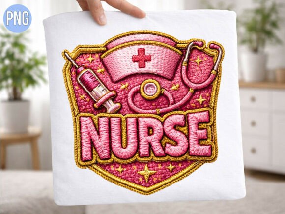 Pink Nurse Patch Embroidery T-shirt PNG