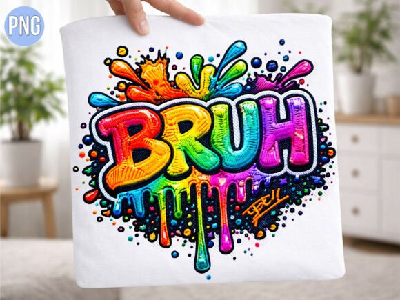 Rainbow Bruh Text Embroidery Patch PNG