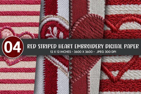 Red Striped Heart Embroidery Digital
