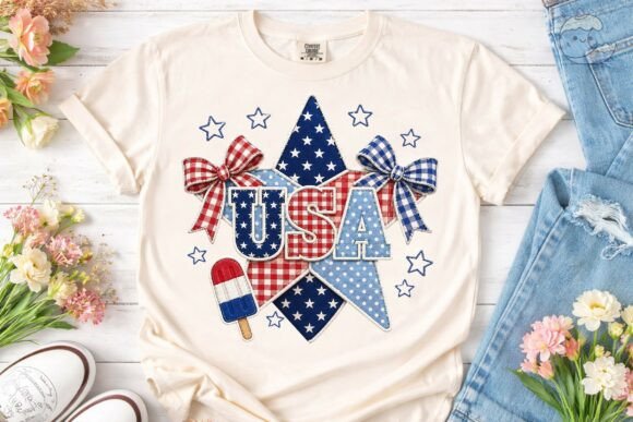 USA Patriotic Stars Faux Embroidery PNG